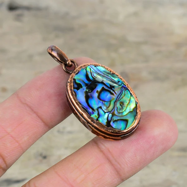 Abalone Shell Gemstone Pendant Electroformed Copper Jewelry Handmade Pendant