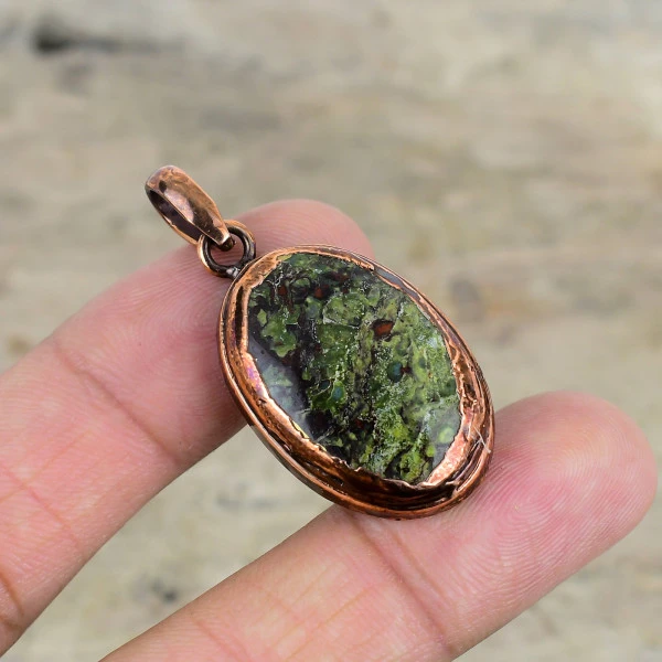 Dragon Bloodstone Pendant Electroformed Copper Handmade Pendant Gemstone Jewelry