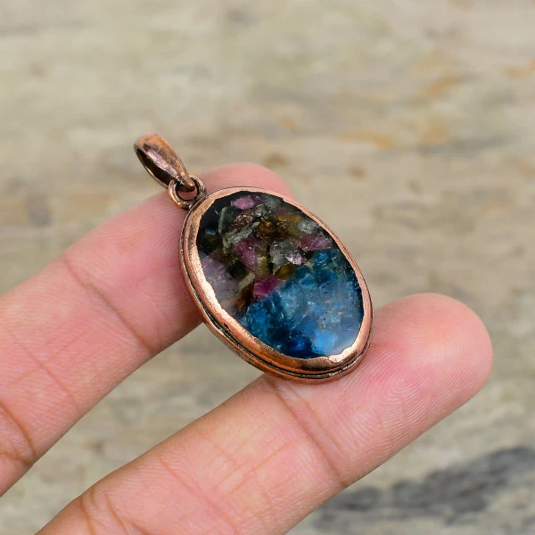 Watermelon Tourmaline Pendant Electroformed Copper Pendant Real Gemstone Jewelry