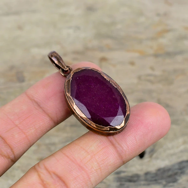 Faceted Kashmir Ruby Pendant Electroformed Copper Gemstone Jewelry Gift For Her