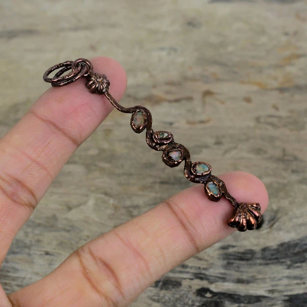 Ethiopian Opal Pendant Gemstone Handmade Jewelry Electroformed Copper Pendant