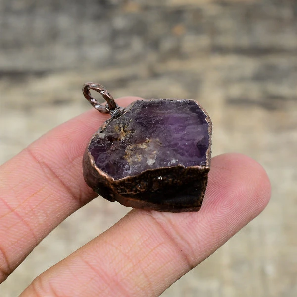 African Amethyst Rough Pendant Electroformed Copper Jewelry Gemstone Pendant