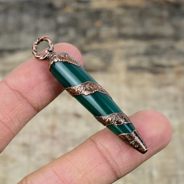 Green Onyx Pendant Electroformed Copper Antique Jewelry Genuine Gemstone Pendant