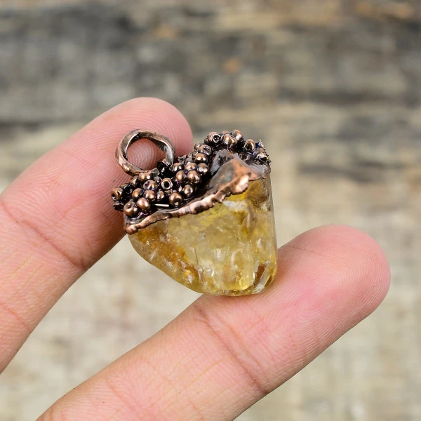 Citrine Rough Gemstone Pendant Electroformed Copper Pendant Handmade Jewelry