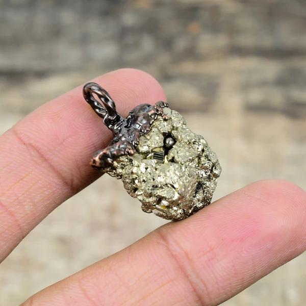 Pyrite Rough Pendant Electroformed Copper Pendant Handmade Real Gemstone Jewelry