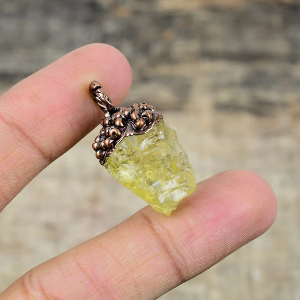 Lemon Quartz Rough Pendant Electroformed Copper Gemstone Pendant Elegant Jewelry