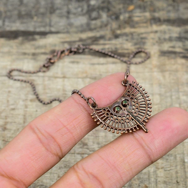 Green Tourmaline Rough Pendant Gemstone Jewelry Electroformed Copper Pendant