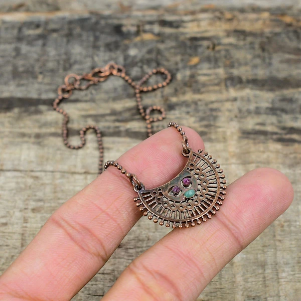 Pink & Green Tourmaline Rough Pendant Electroformed Copper Pendant Gift For Her