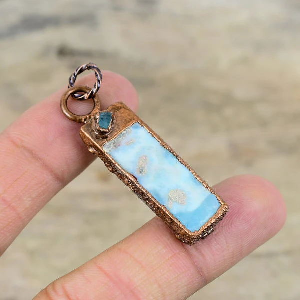 Larimar Pendant Gemstone Jewelry Electroformed Copper Chalcedony Rough Pendant
