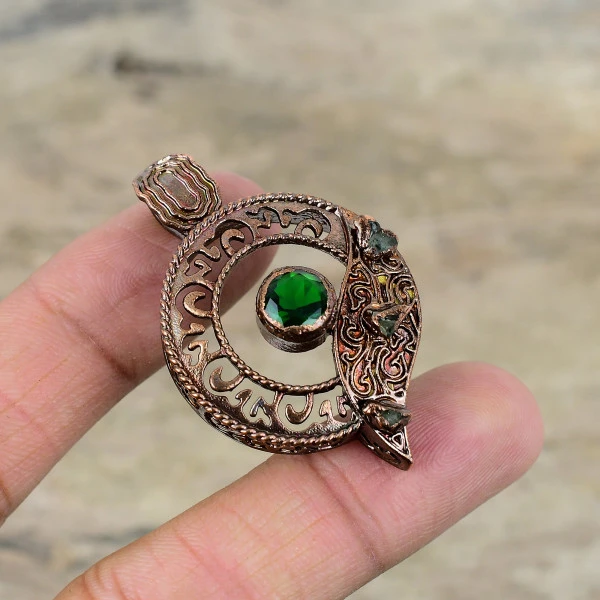 Chrome Diopside Pendant Green Tourmaline Jewelry Electroformed Copper Pendant
