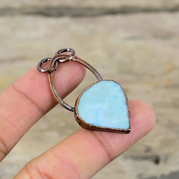 Larimar Pendant Electroformed Copper Jewelry Gemstone Pendant Handmade Pendant