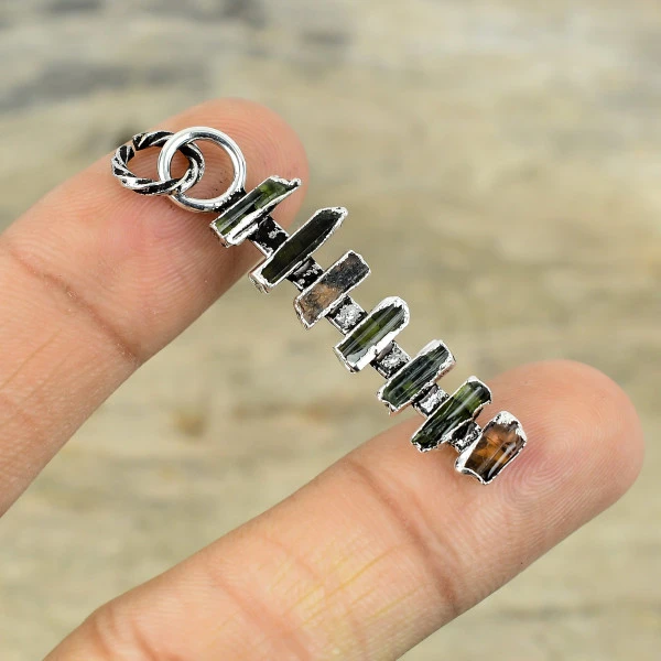 Multi Tourmaline Rough Pendant Electroformed Copper Jewelry Silver Plated Pendant