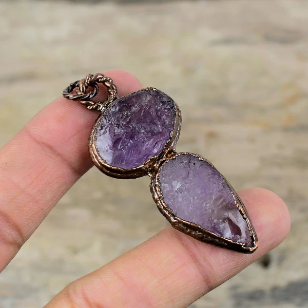 African Amethyst Rough Pendant Electroformed Copper Jewelry Gemstone Pendant