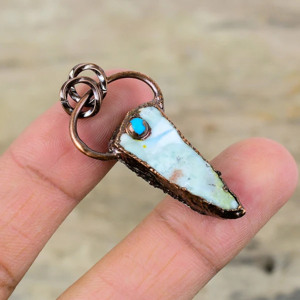 Larimar Gemstone Pendant Electroformed Copper Jewelry Arizona Turquoise Pendant 