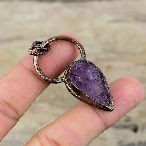 African Amethyst Rough Pendant Electroformed Copper Pendant Real Gemstone Jewelry
