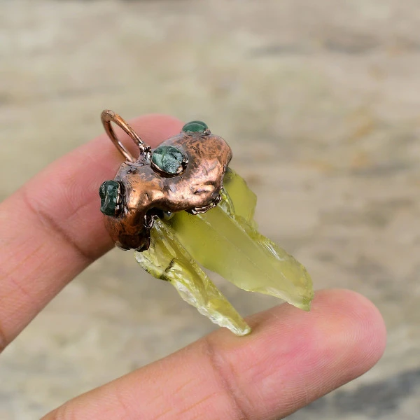 Green Amethyst Rough Pendant Electroformed Copper Green Tourmaline Rough Pendant
