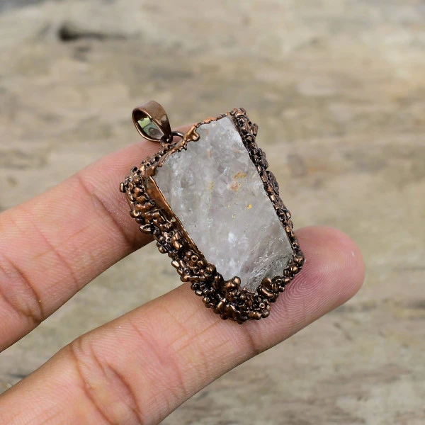 White Topaz Rough Gemstone Pendant Electroformed Copper Pendant Handmade Jewelry