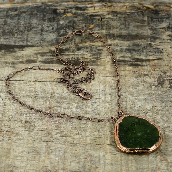 Moldavite Pendant Handmade Electroformed Copper Jewelry Natural Gemstone Pendant