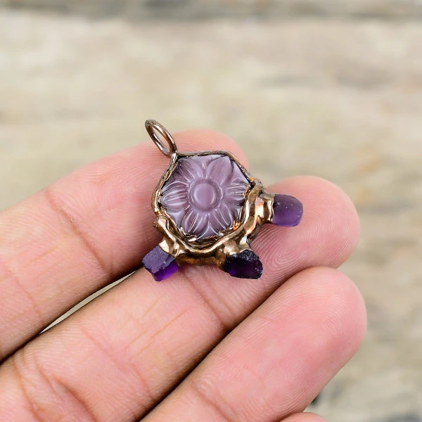 Carved Amethyst Pendant Electroformed Copper African Amethyst Rough Jewelry 