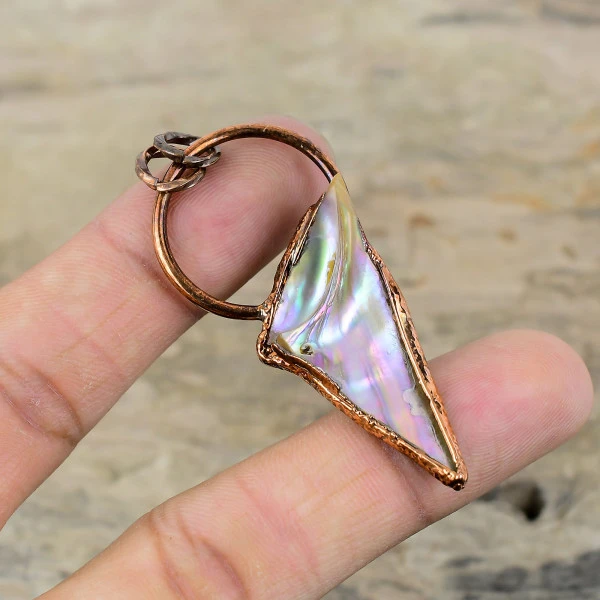 Abalone Shell Rough Pendant Electroformed Copper Dainty Jewelry Gemstone Pendant