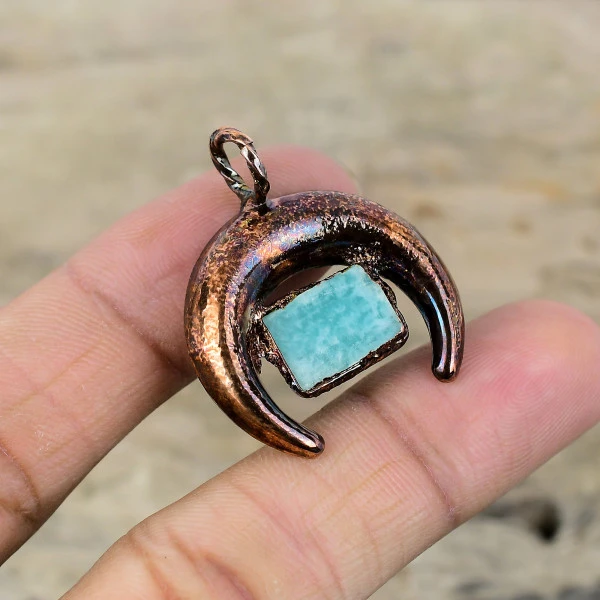 Amazonite Pendant Electroformed Copper Jewelry Gemstone Pendant Handmade Pendant