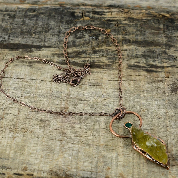 Citrine Rough Gemstone Pendant Electroformed Copper Jewelry Real Emerald Pendant