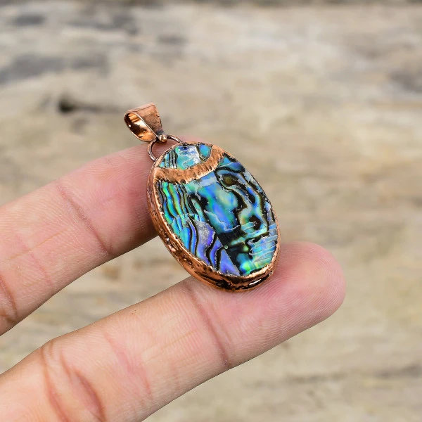 Abalone Shell Pendant Real Gemstone Jewelry Electroformed Copper Handmade Pendant