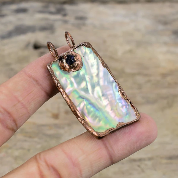 Abalone Shell Rough Pendant African Amethyst Rough Electroformed Copper Pendant