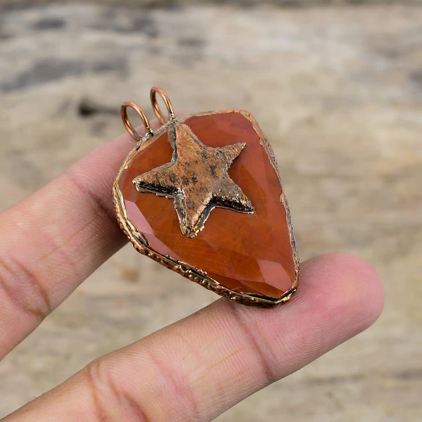 Carnelian Pendant Natural Gemstone Pendant Electroformed Copper Handmade Jewelry