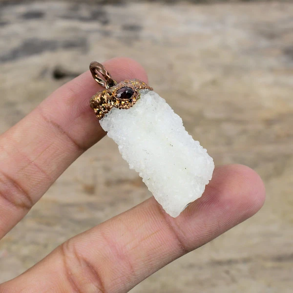 Rainbow Moonstone Druzy Pendant Electroformed Copper Tourmaline Gemstone Jewelry