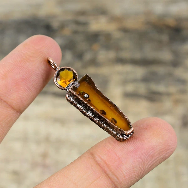 Montana Agate Pendant Citrine Gemstone Pendant Electroformed Copper Jewelry