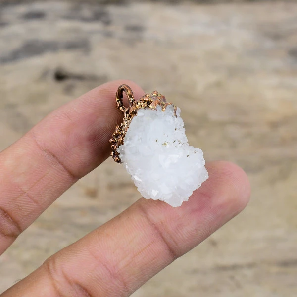 Rainbow Moonstone Druzy Pendant Electroformed Copper Gemstone Handmade Jewelry