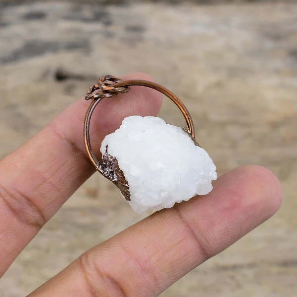 Rainbow Moonstone Druzy Pendant Electroformed Copper Jewelry Gemstone Pendant