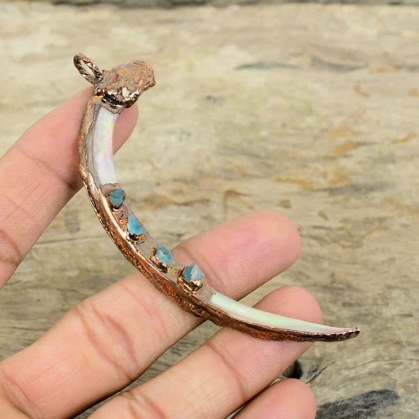 Abalone Shell Rough Pendant Electroformed Copper Jewelry Aquamarine Rough Pendant
