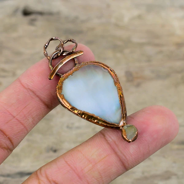 Mother Of Pearl Pendant Electroformed Copper Gemstone Pendants Handmade Jewelry