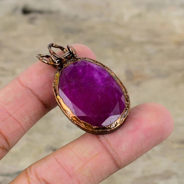 Faceted Kashmir Ruby Pendant Electroformed Copper Pendants Real Gemstone Jewelry
