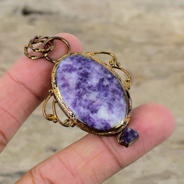 Lepidolite & African Amethyst Rough Pendant Electroformed Copper Gemstone Pendant