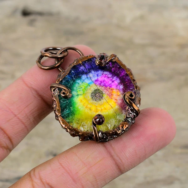 Rainbow Solar Quartz Druzy Pendant Electroformed Copper Smoky Quartz Pendant