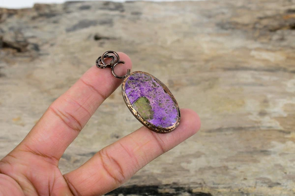 Purpurite Gemstone Pendant Electroformed Copper Pendant Handmade Antique Jewelry