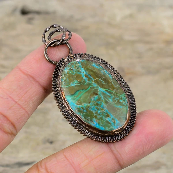 Chrysocolla Pendant Electroformed Copper Handmade Pendant Real Gemstone Jewelry
