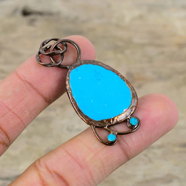 Arizona Turquoise Gemstone Pendant Electroformed Copper Pendant Handmade Jewelry