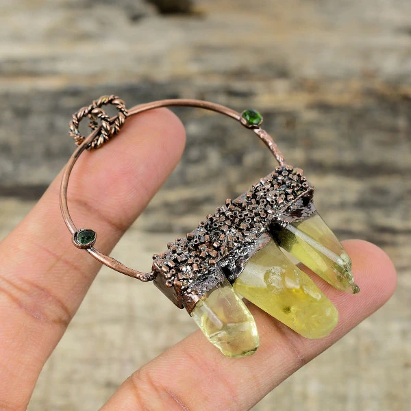 Citrine Rough Gemstone Pendants Electroformed Copper Chrome Diopside Jewelry