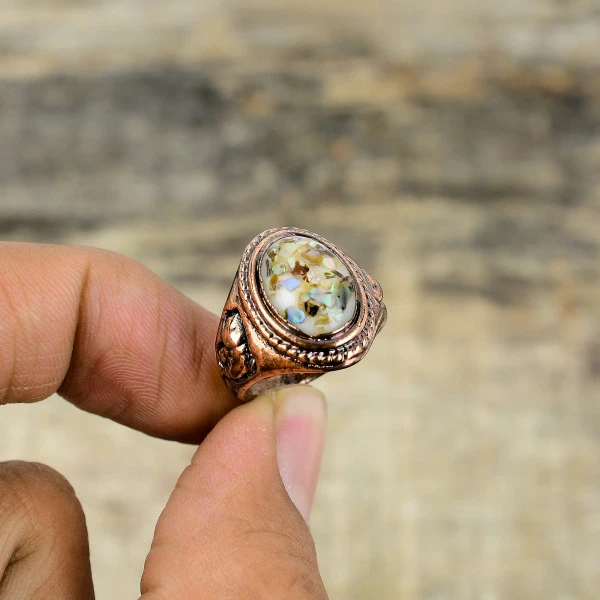 Abalone Shell Oval Green Handmade Copper Electroformed Ring