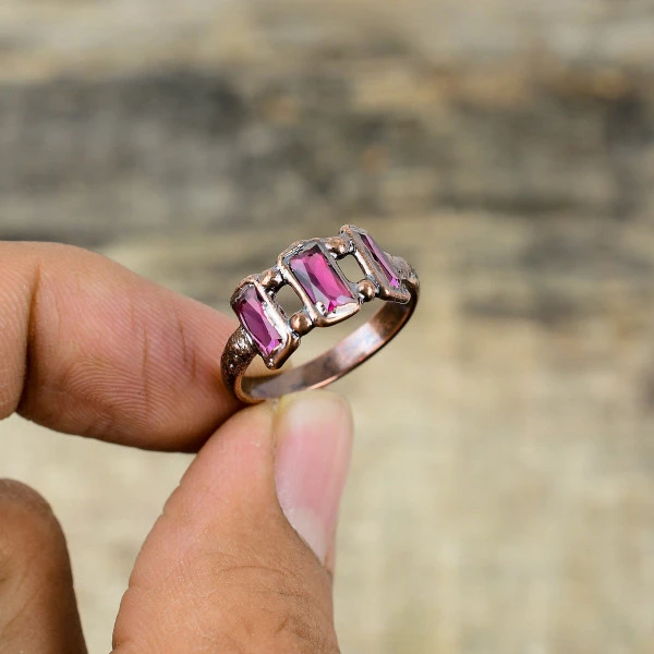 Pink Tourmaline Radiant Pink Handmade Copper Electroformed Ring