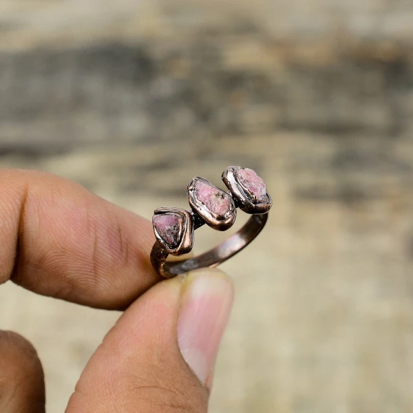 Pink Tourmaline Rough Oval Pink Handmade Copper Electroformed Ring