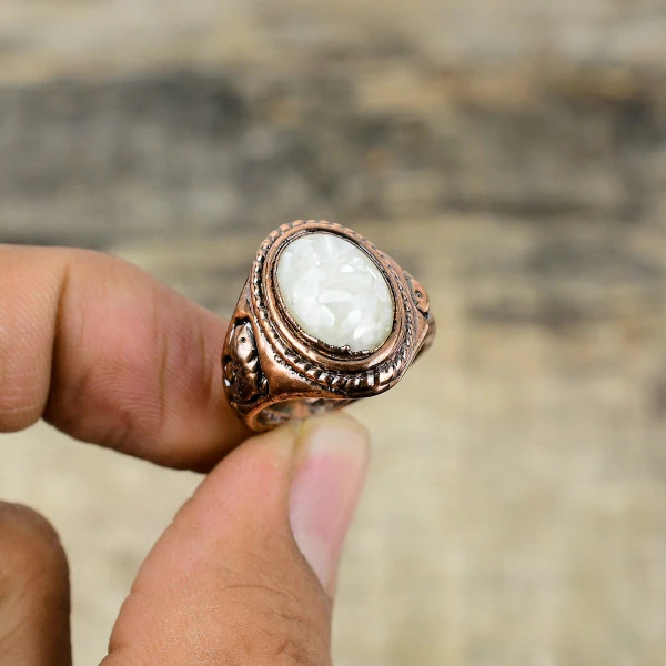 Mother Of Pearl Oval White Handmade Copper Electroformed Ring