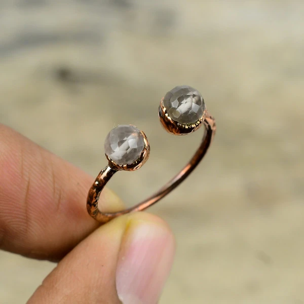 Rose Quartz Round Pink Handmade Copper Electroformed Ring