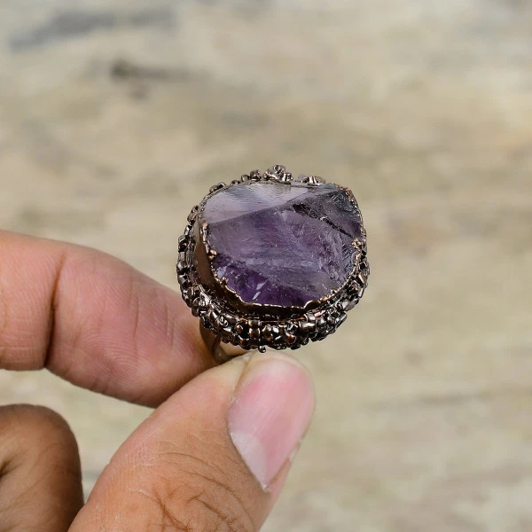 African Amethyst Rough Round Purple Handmade Copper Electroformed Ring