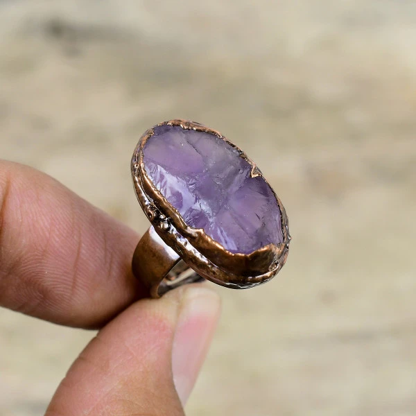 African Amethyst Rough Oval Purple Handmade Copper Electroformed Ring