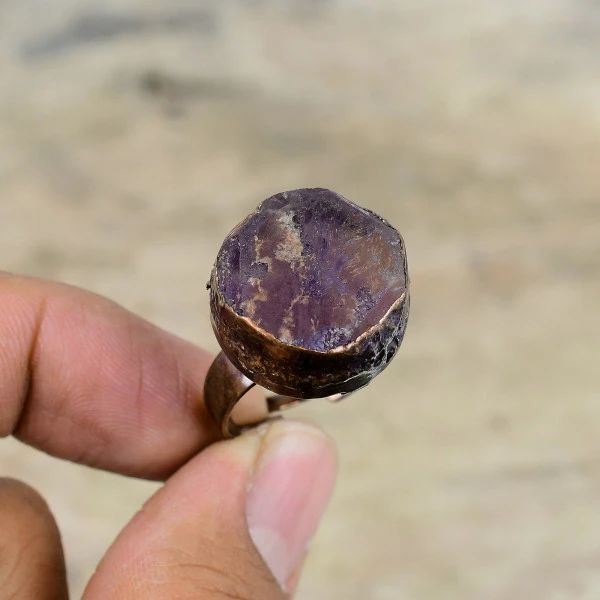 African Amethyst Rough Round Purple Handmade Copper Electroformed Ring